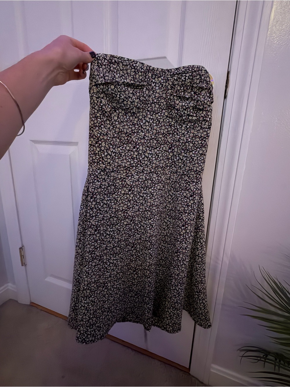 American Eagle Outfitters Black Floral Strapless Midi Dress